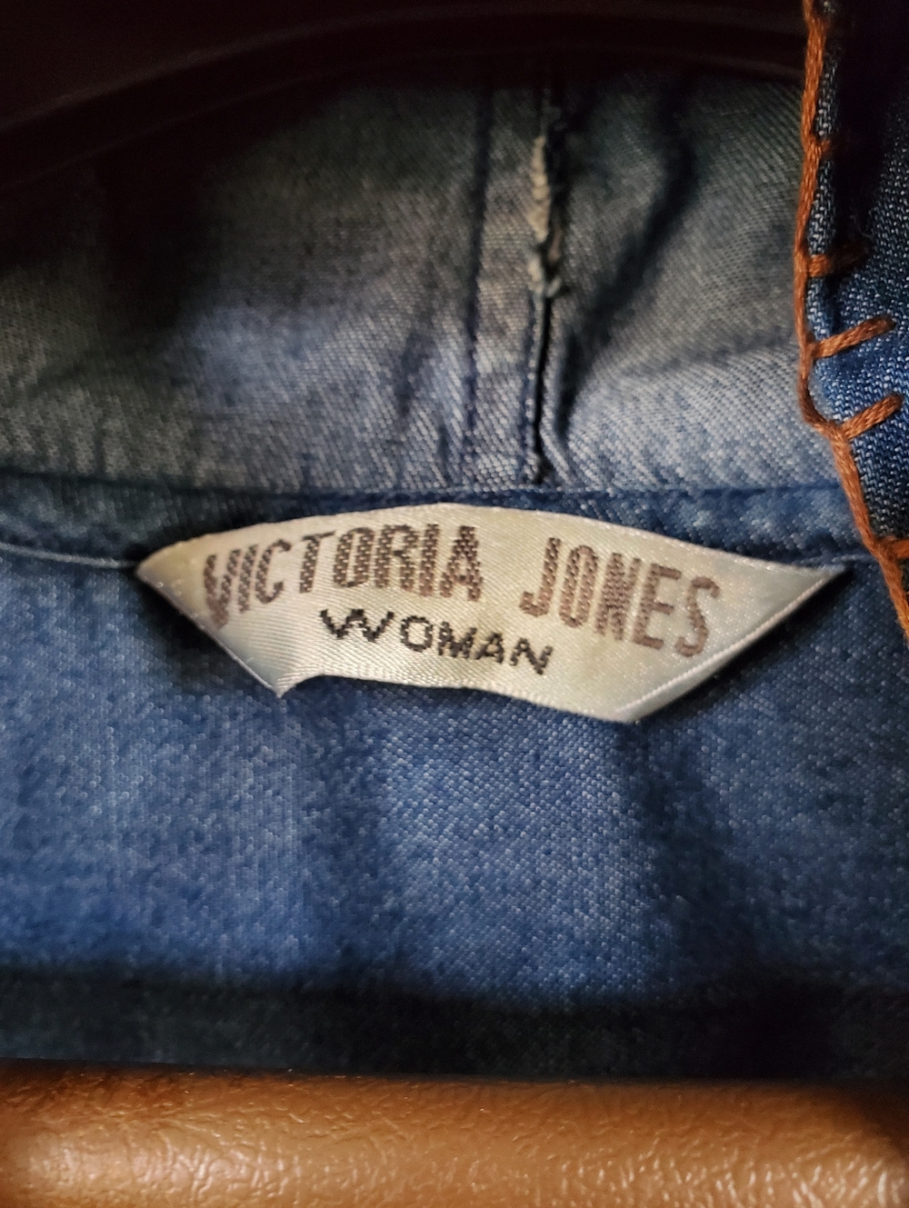 Victoria Jones Appliqué Leather Autumn Leaves Jean Vest Hood Vintage - Picture 3 of 15